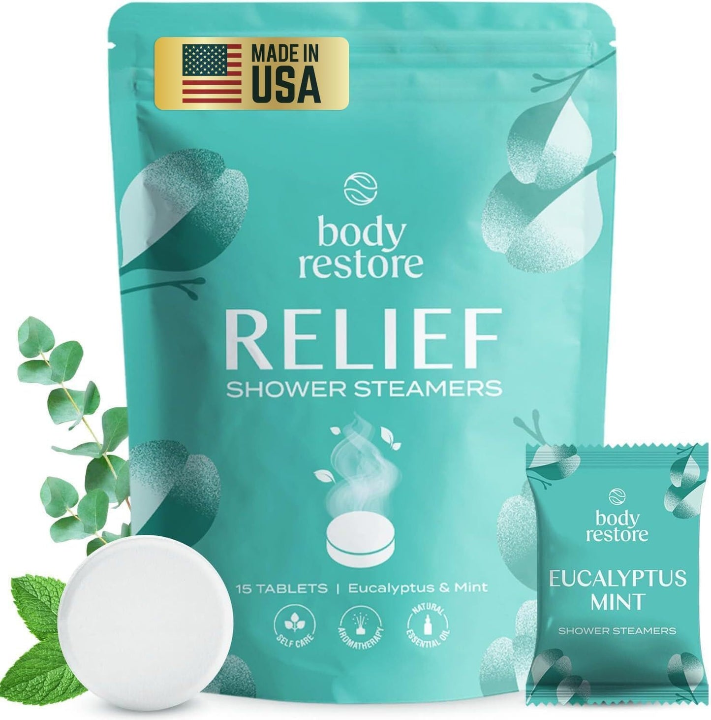Body Restore Shower Steamers Aromatherapy 15 Pack – Valentines Day Gifts for Her and Him, Birthday Gifts for Women and Men, Relaxation, Stress Relief, Self Care – Eucalyptus