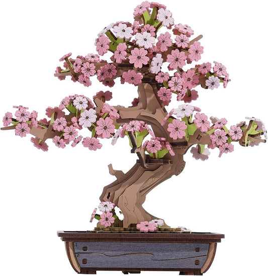 Rolife 3D Wooden Puzzle Flower for Adults, DIY Sakura Bonsai Tree Plants for Home Table Decor, Creative Cherry Blossom Crafts Birthday Model Building Kits Toys